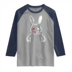 Creepy Cute Bunny Raglan Shirt Rabbit Alt Goth Grunge Horror Aesthetic TS10 Sport Gray Navy Print Your Wear