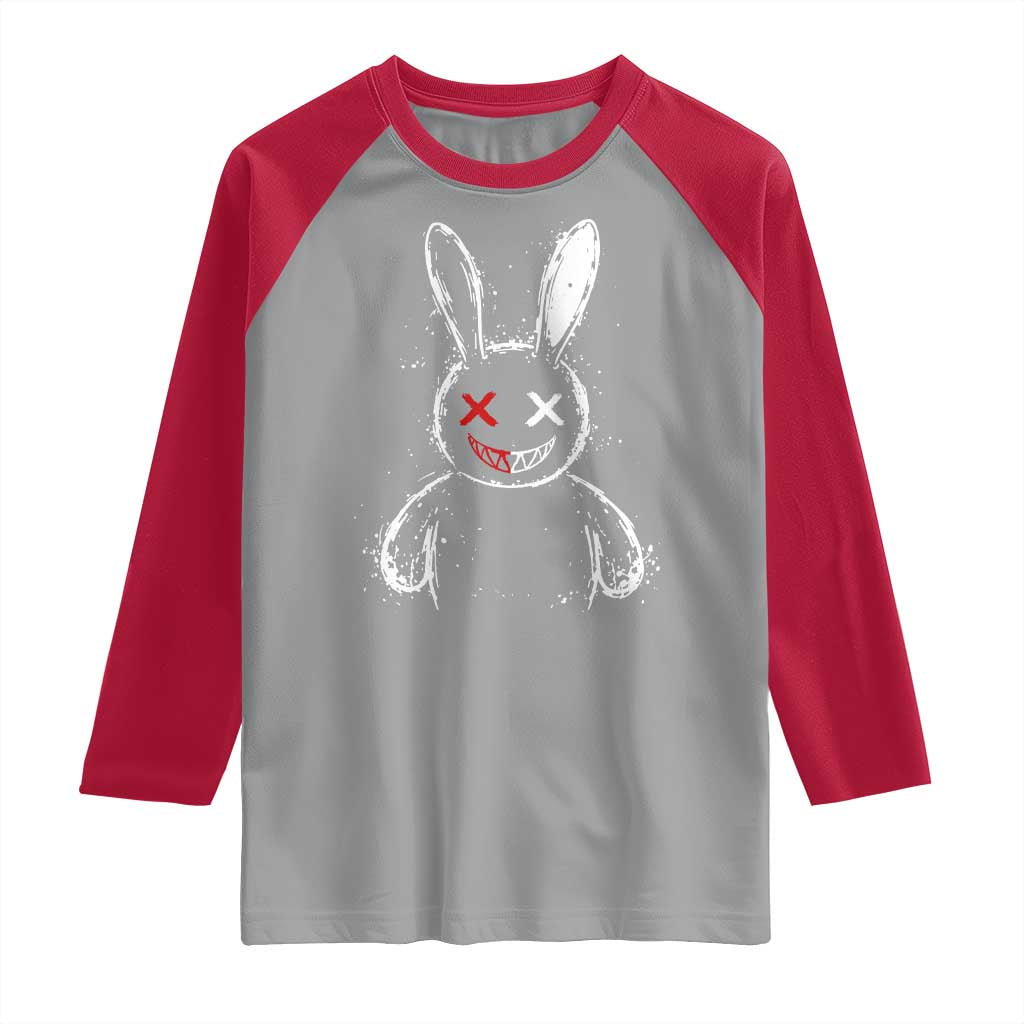 Creepy Cute Bunny Raglan Shirt Rabbit Alt Goth Grunge Horror Aesthetic TS10 Sport Gray Red Print Your Wear