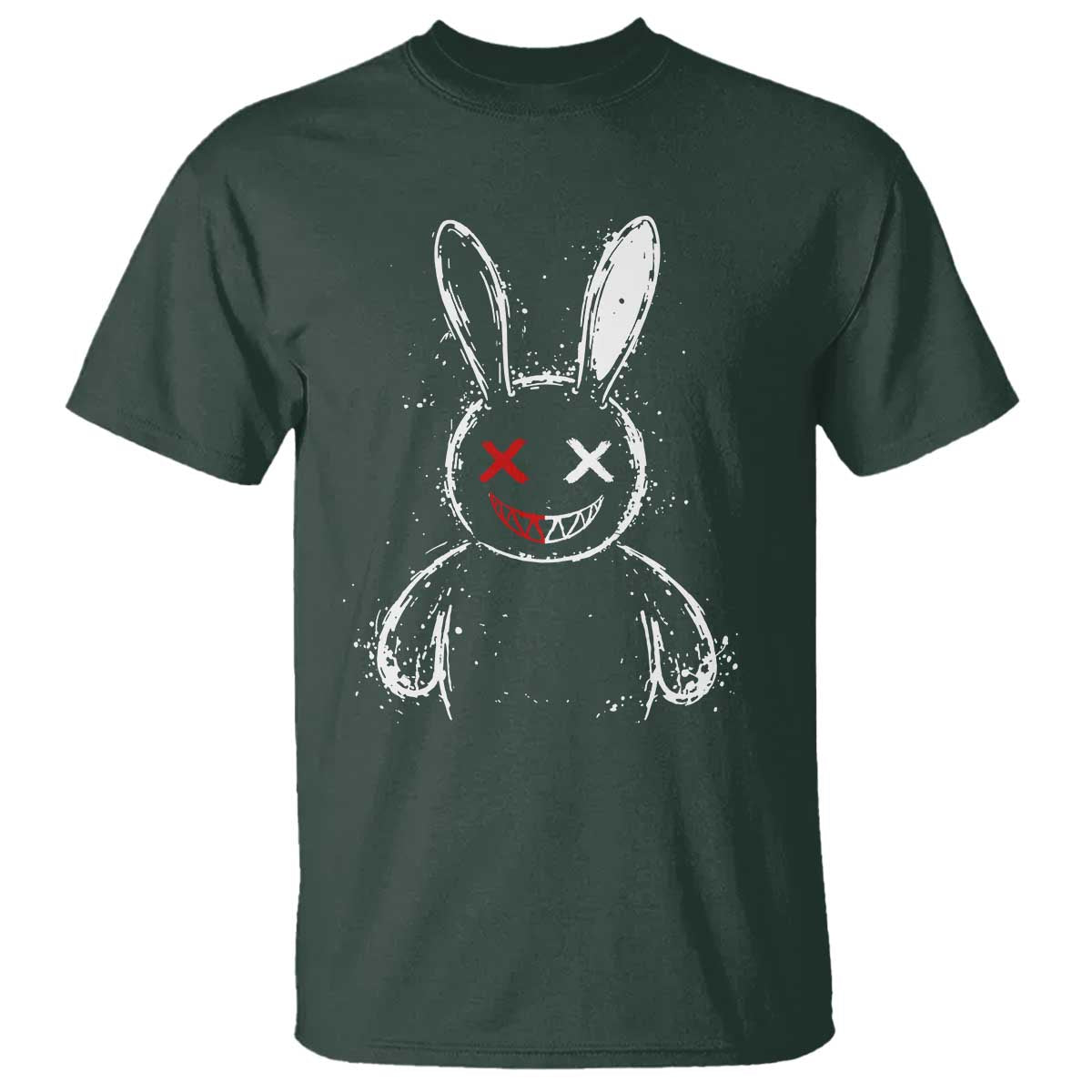 Creepy Cute Bunny T Shirt Rabbit Alt Goth Grunge Horror Aesthetic TS10 Dark Forest Green Print Your Wear