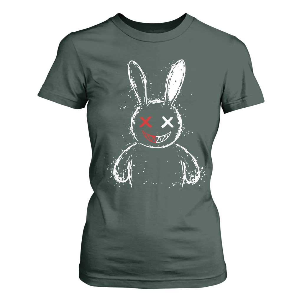 Creepy Cute Bunny T Shirt For Women Rabbit Alt Goth Grunge Horror Aesthetic TS10 Dark Forest Green Print Your Wear