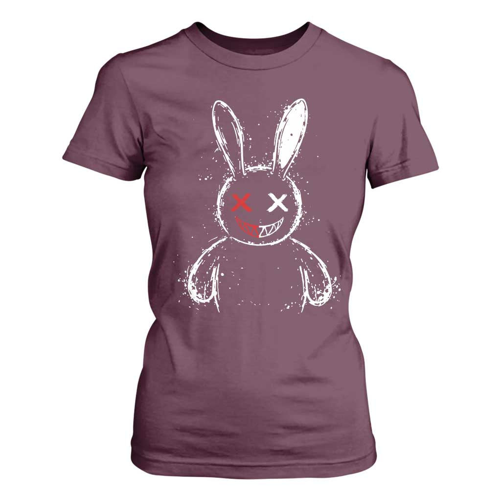 Creepy Cute Bunny T Shirt For Women Rabbit Alt Goth Grunge Horror Aesthetic TS10 Maroon Print Your Wear