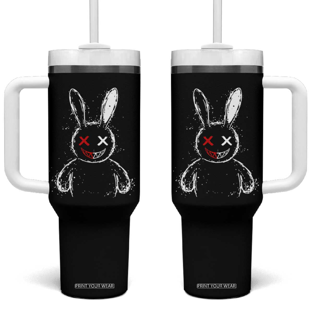 Creepy Cute Bunny Tumbler With Handle Rabbit Alt Goth Grunge Horror Aesthetic TS10 One Size: 40 oz Black Print Your Wear
