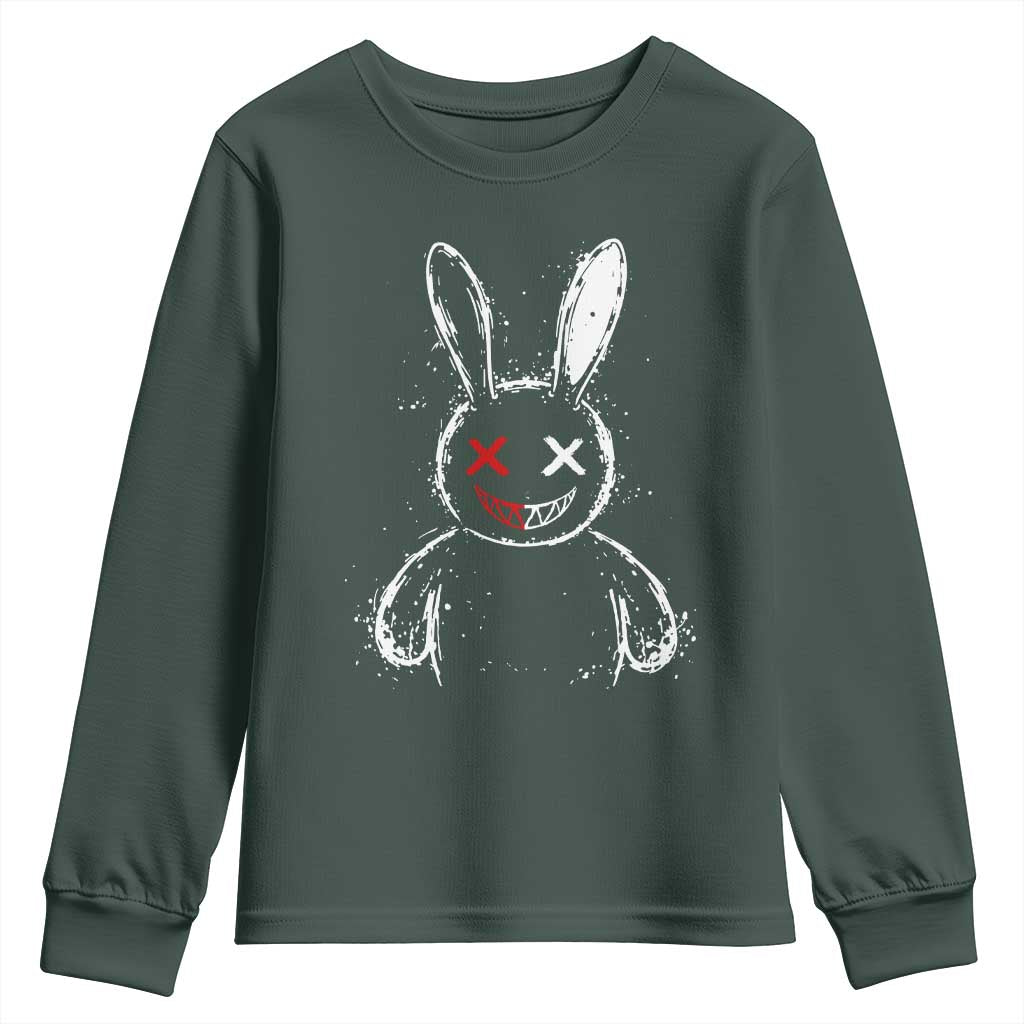 Creepy Cute Bunny Youth Sweatshirt Rabbit Alt Goth Grunge Horror Aesthetic TS10 Dark Forest Green Print Your Wear