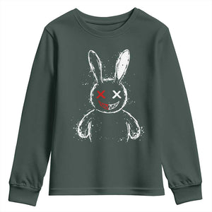 Creepy Cute Bunny Youth Sweatshirt Rabbit Alt Goth Grunge Horror Aesthetic TS10 Dark Forest Green Print Your Wear