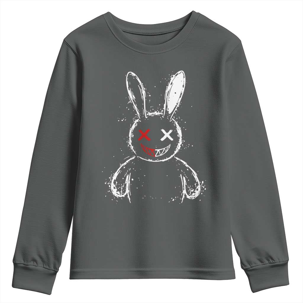 Creepy Cute Bunny Youth Sweatshirt Rabbit Alt Goth Grunge Horror Aesthetic TS10 Dark Heather Print Your Wear