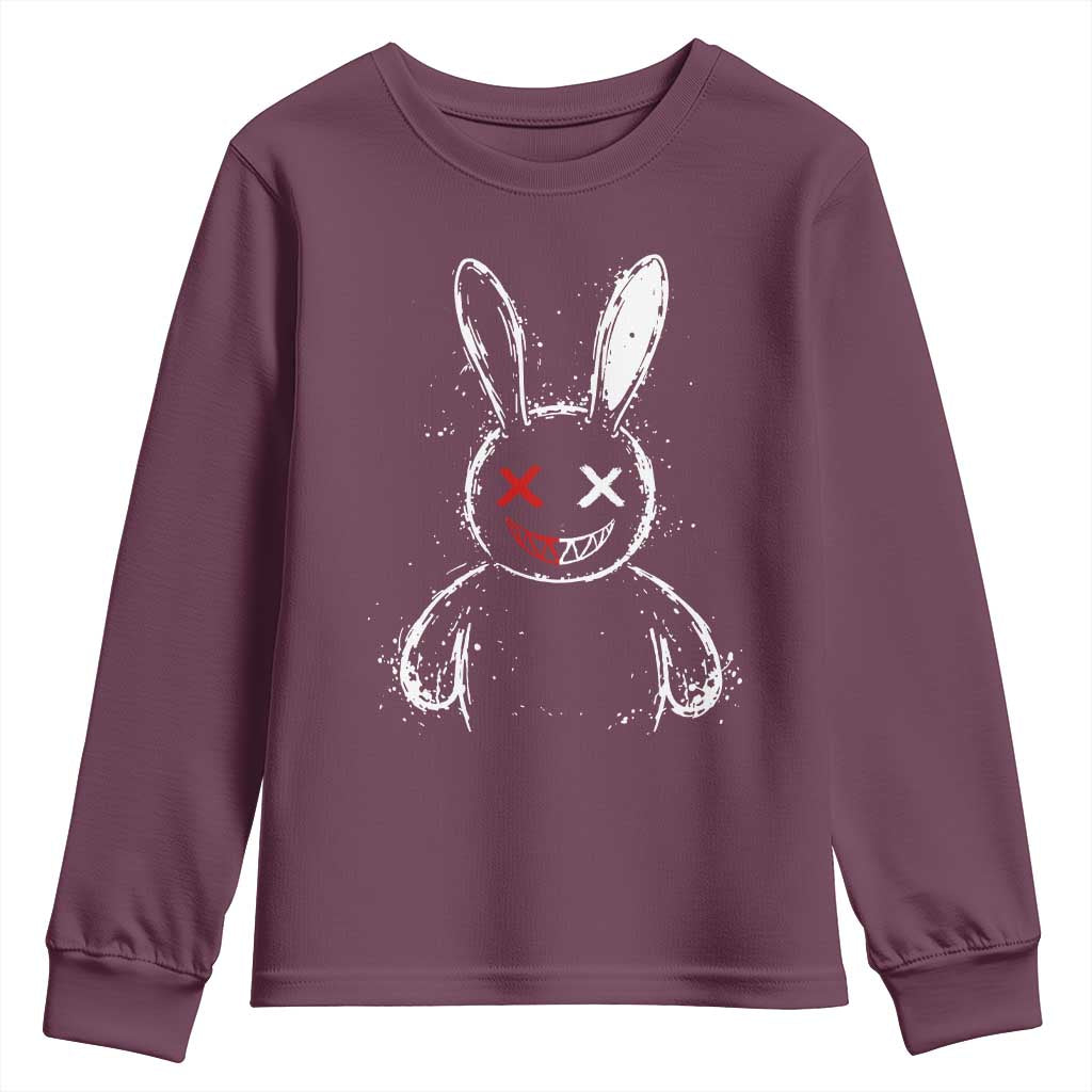 Creepy Cute Bunny Youth Sweatshirt Rabbit Alt Goth Grunge Horror Aesthetic TS10 Maroon Print Your Wear