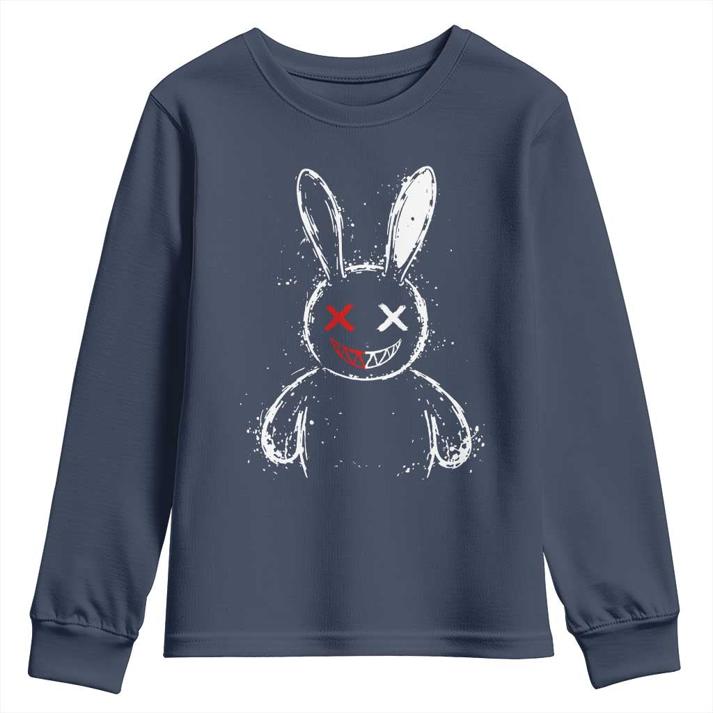 Creepy Cute Bunny Youth Sweatshirt Rabbit Alt Goth Grunge Horror Aesthetic TS10 Navy Print Your Wear