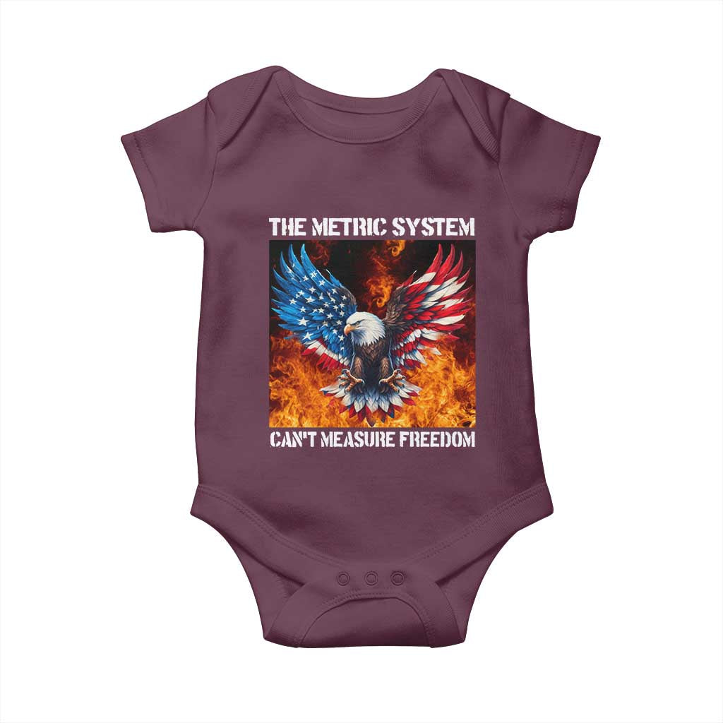 Funny Bald Eagle 4th of July Baby Onesie The Metric System Cant Measure Freedom American Flag TS10 Maroon Print Your Wear