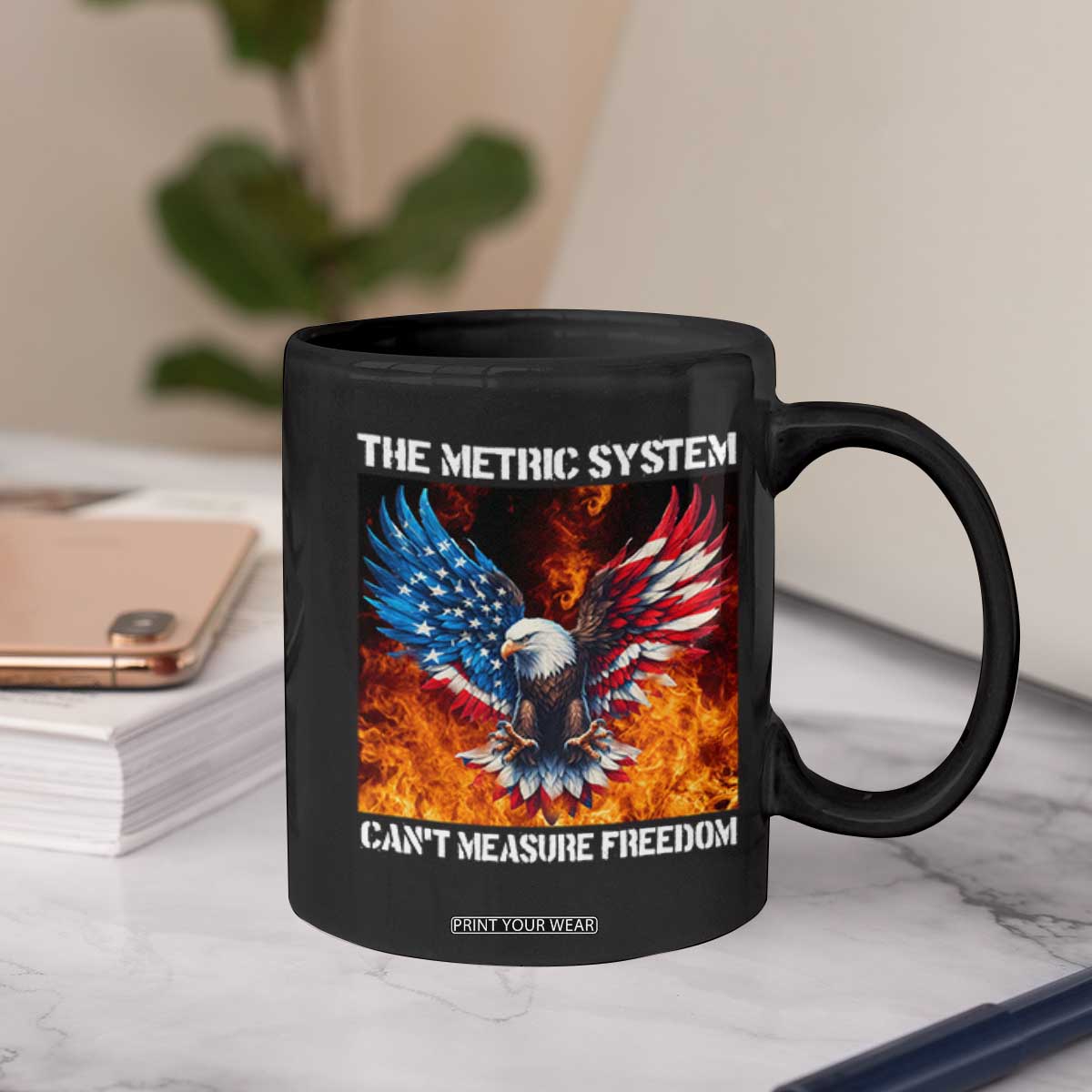 Funny Bald Eagle 4th of July Coffee Mug The Metric System Cant Measure Freedom American Flag TS10 Print Your Wear