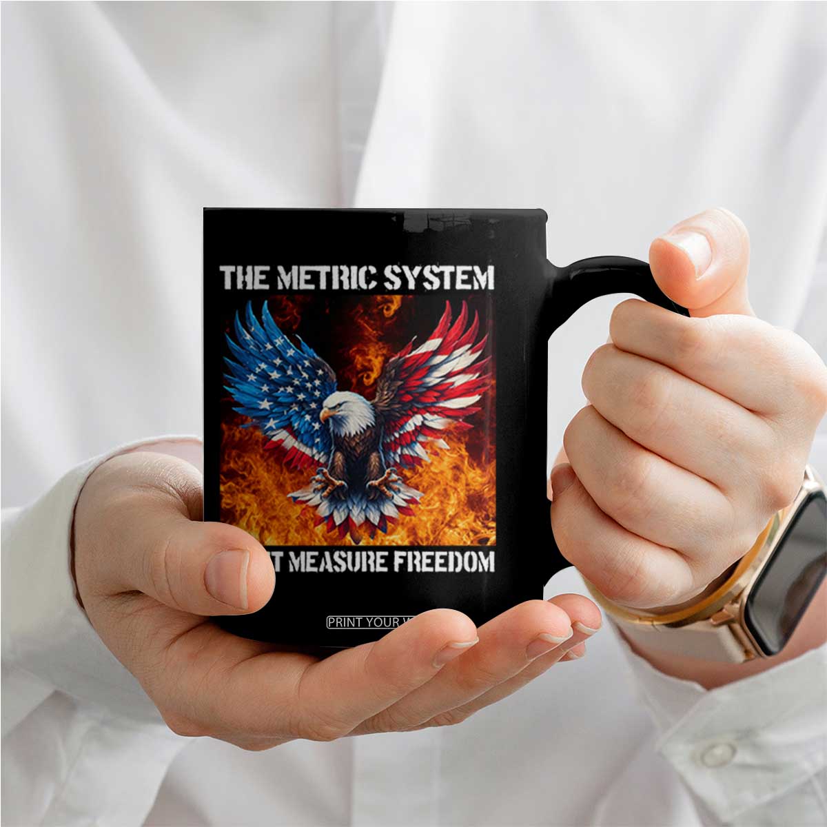 Funny Bald Eagle 4th of July Coffee Mug The Metric System Cant Measure Freedom American Flag TS10 Print Your Wear