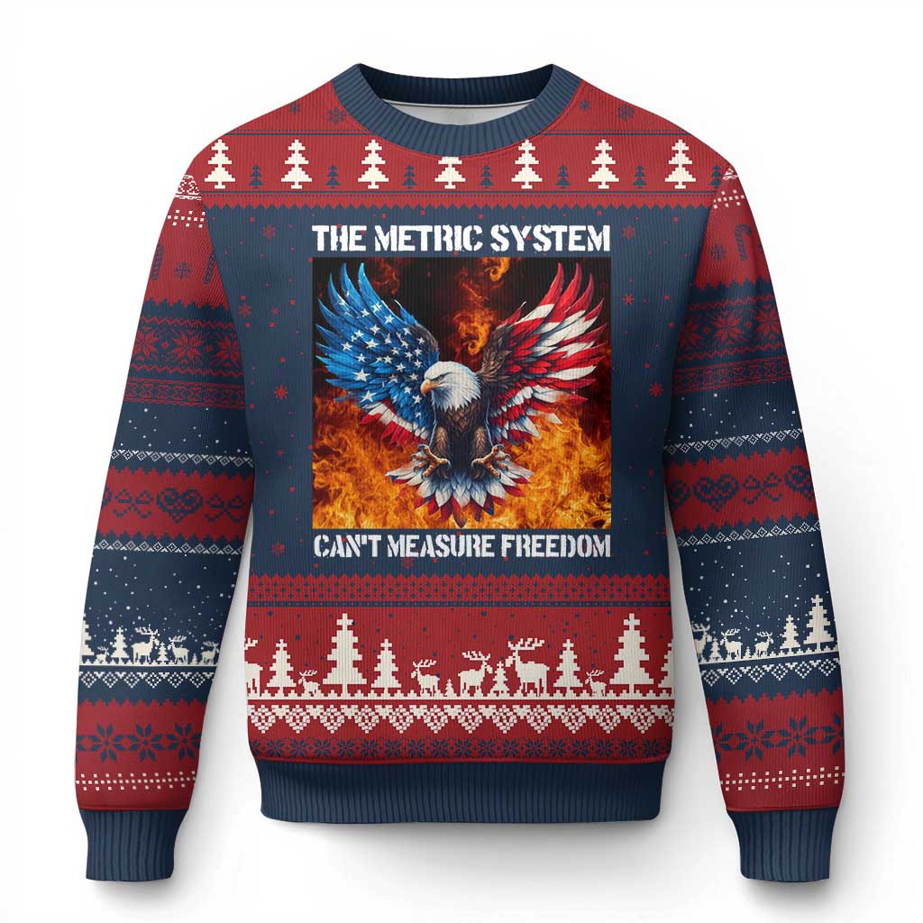 Funny Bald Eagle 4th of July Ugly Christmas Sweater The Metric System Cant Measure Freedom American Flag TS10 Navy Red Print Your Wear