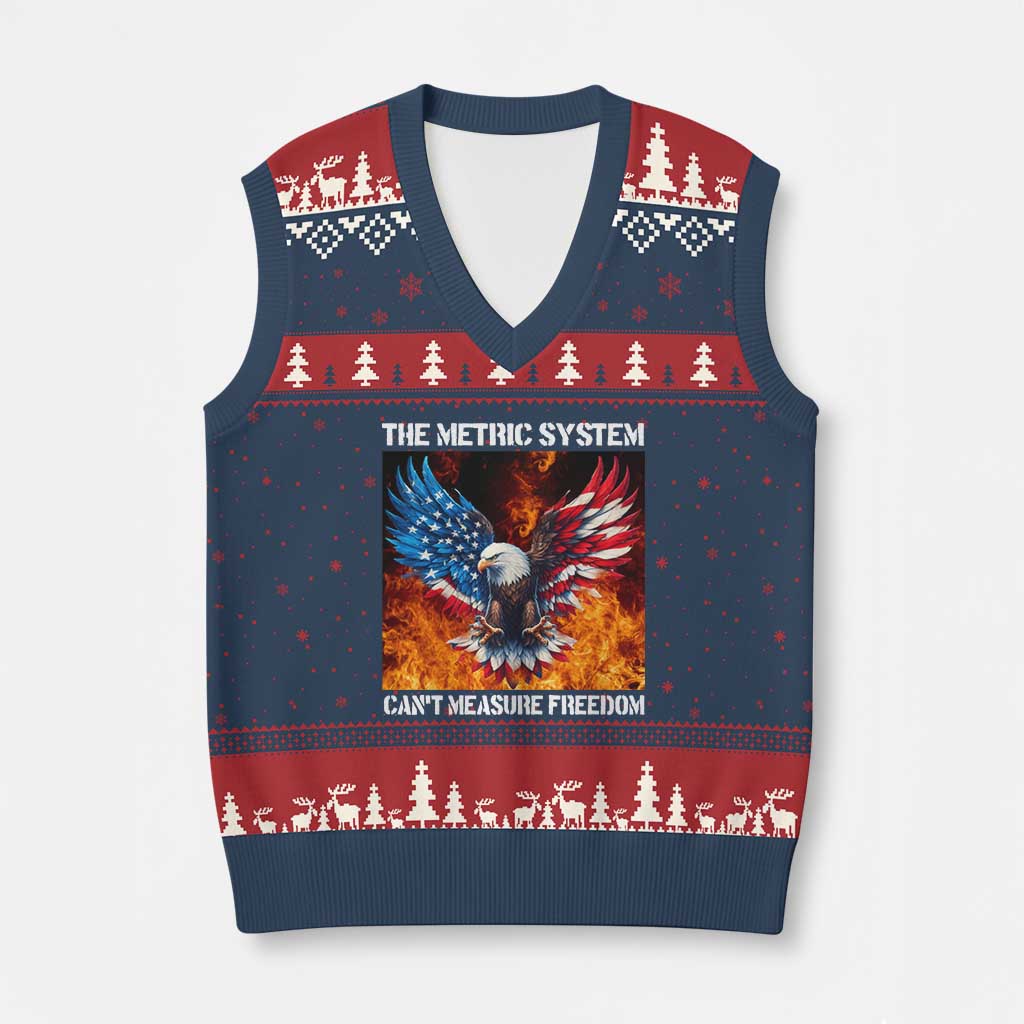 Funny Bald Eagle 4th of July V-Neck Knit Sweater Vest The Metric System Cant Measure Freedom American Flag TS10 Navy Red Print Your Wear