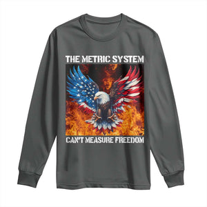 Funny Bald Eagle 4th of July Long Sleeve Shirt The Metric System Cant Measure Freedom American Flag TS10 Dark Heather Print Your Wear