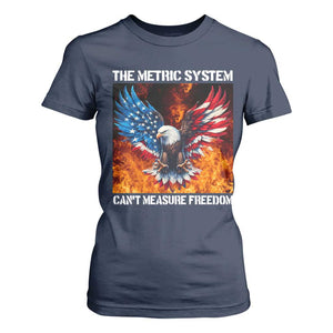 Funny Bald Eagle 4th of July T Shirt For Women The Metric System Cant Measure Freedom American Flag TS10 Navy Print Your Wear