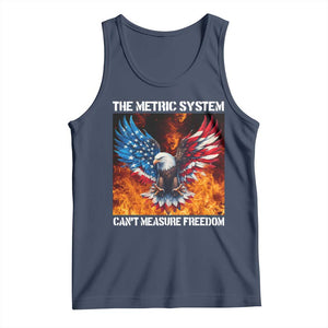 Funny Bald Eagle 4th of July Tank Top The Metric System Cant Measure Freedom American Flag TS10 Navy Print Your Wear