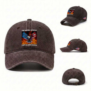Funny Bald Eagle 4th of July Washed Cotton Baseball Cap The Metric System Cant Measure Freedom American Flag TS10 Washed Cap Universal Fit Dark Brown Print Your Wear
