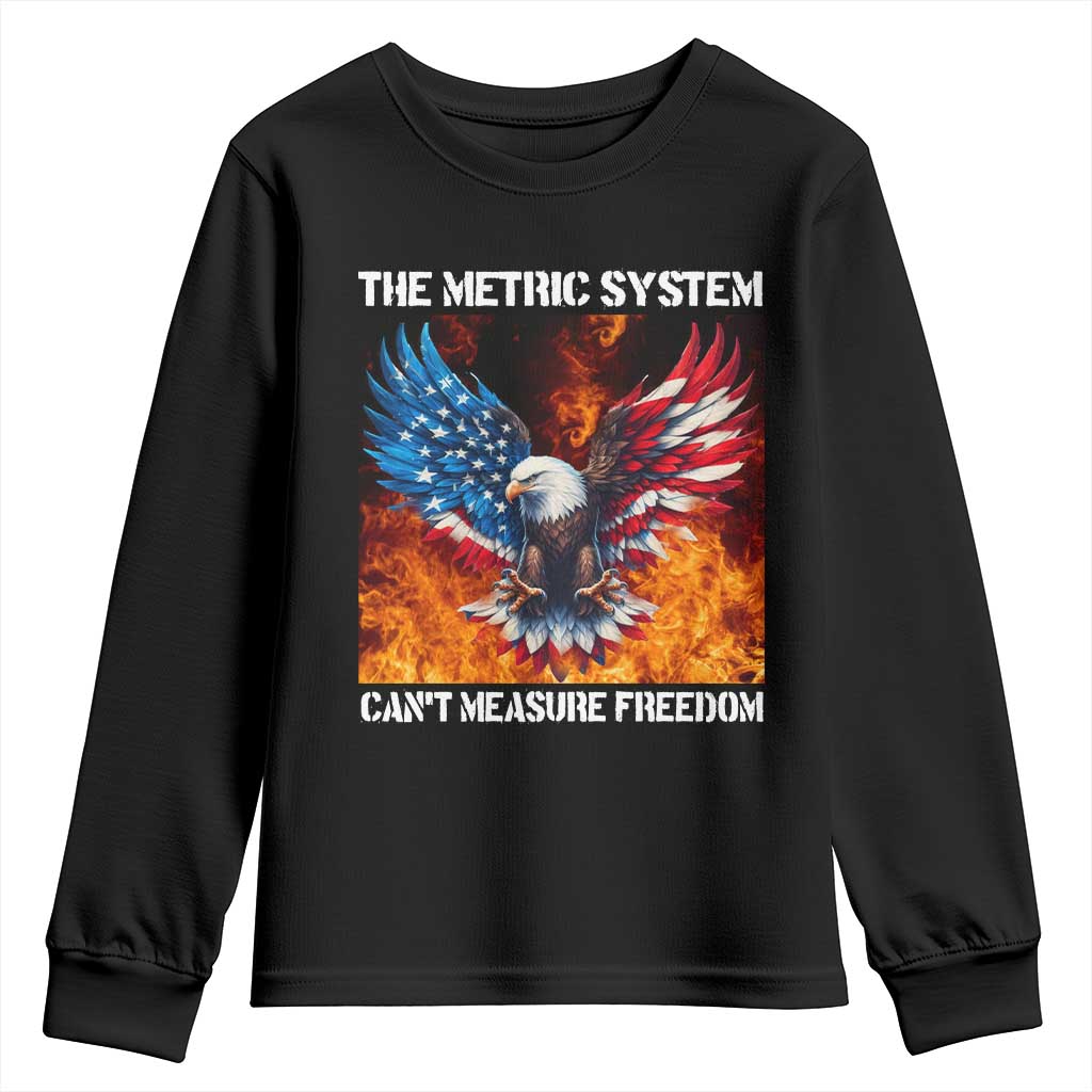 Funny Bald Eagle 4th of July Youth Sweatshirt The Metric System Cant Measure Freedom American Flag TS10 Black Print Your Wear