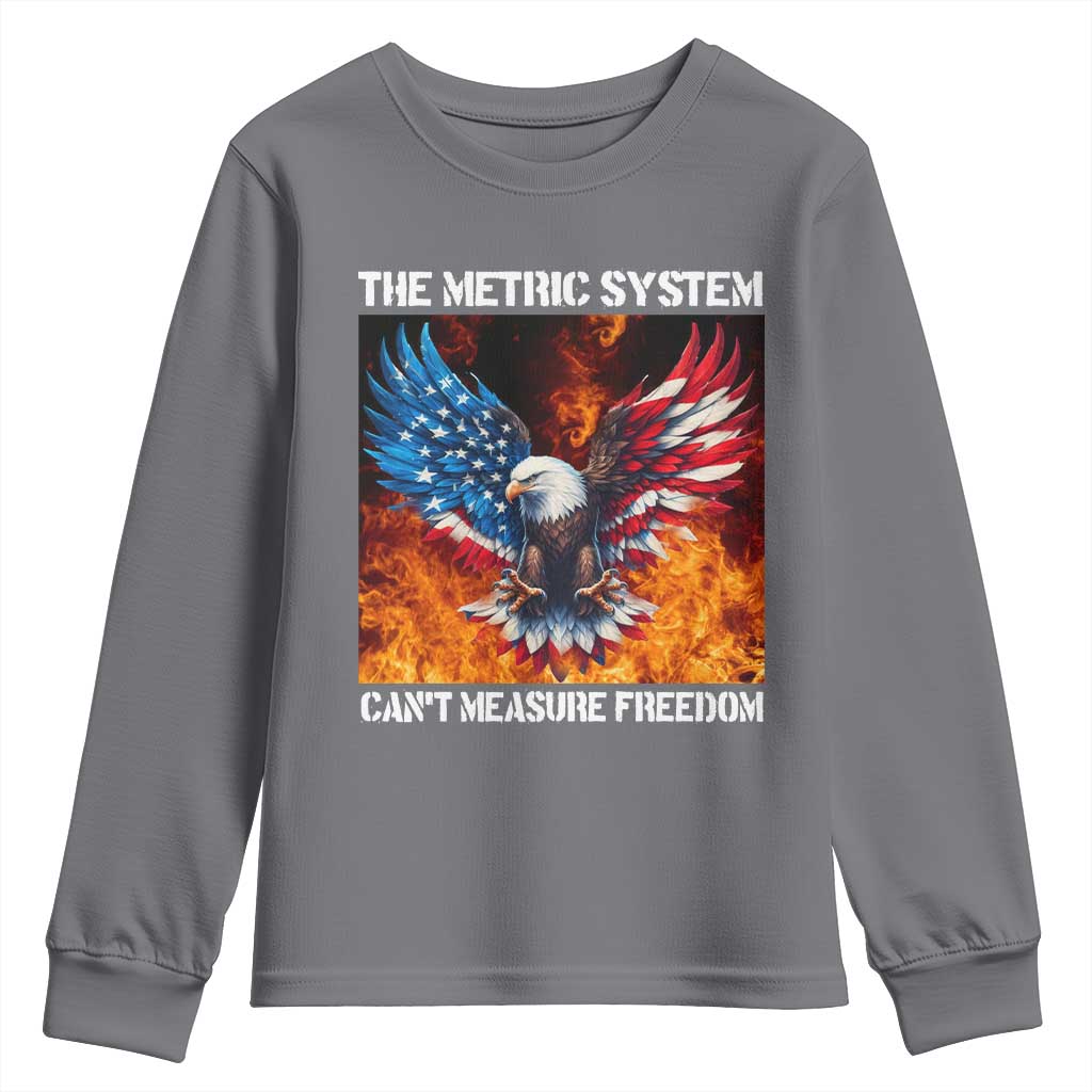 Funny Bald Eagle 4th of July Youth Sweatshirt The Metric System Cant Measure Freedom American Flag TS10 Charcoal Print Your Wear