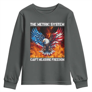 Funny Bald Eagle 4th of July Youth Sweatshirt The Metric System Cant Measure Freedom American Flag TS10 Dark Heather Print Your Wear