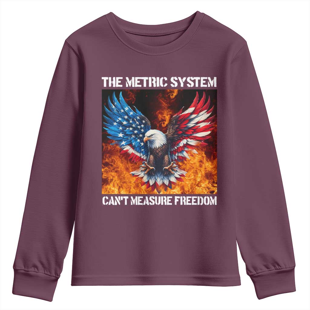 Funny Bald Eagle 4th of July Youth Sweatshirt The Metric System Cant Measure Freedom American Flag TS10 Maroon Print Your Wear