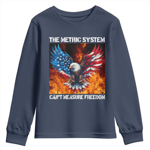 Funny Bald Eagle 4th of July Youth Sweatshirt The Metric System Cant Measure Freedom American Flag TS10 Navy Print Your Wear