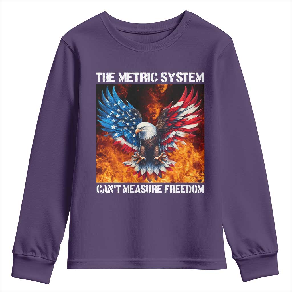 Funny Bald Eagle 4th of July Youth Sweatshirt The Metric System Cant Measure Freedom American Flag TS10 Purple Print Your Wear