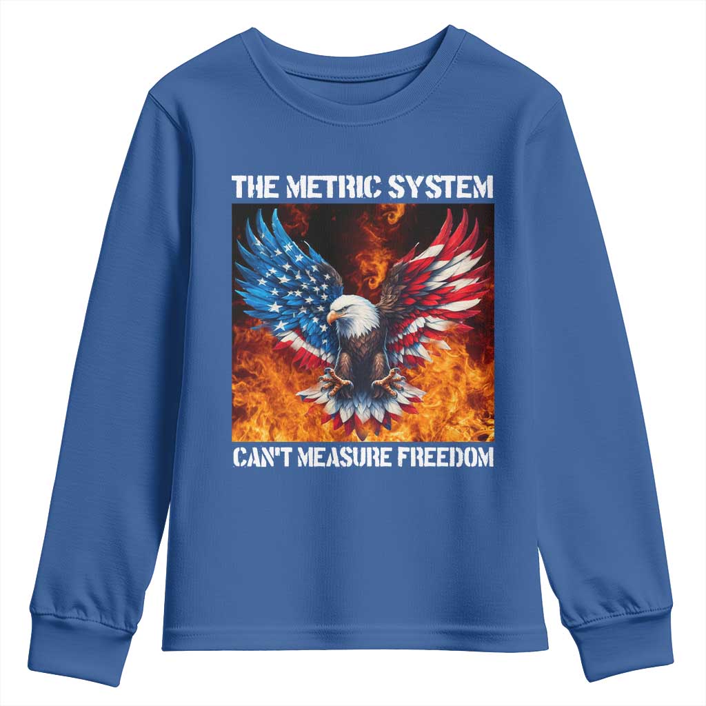 Funny Bald Eagle 4th of July Youth Sweatshirt The Metric System Cant Measure Freedom American Flag TS10 Royal Blue Print Your Wear