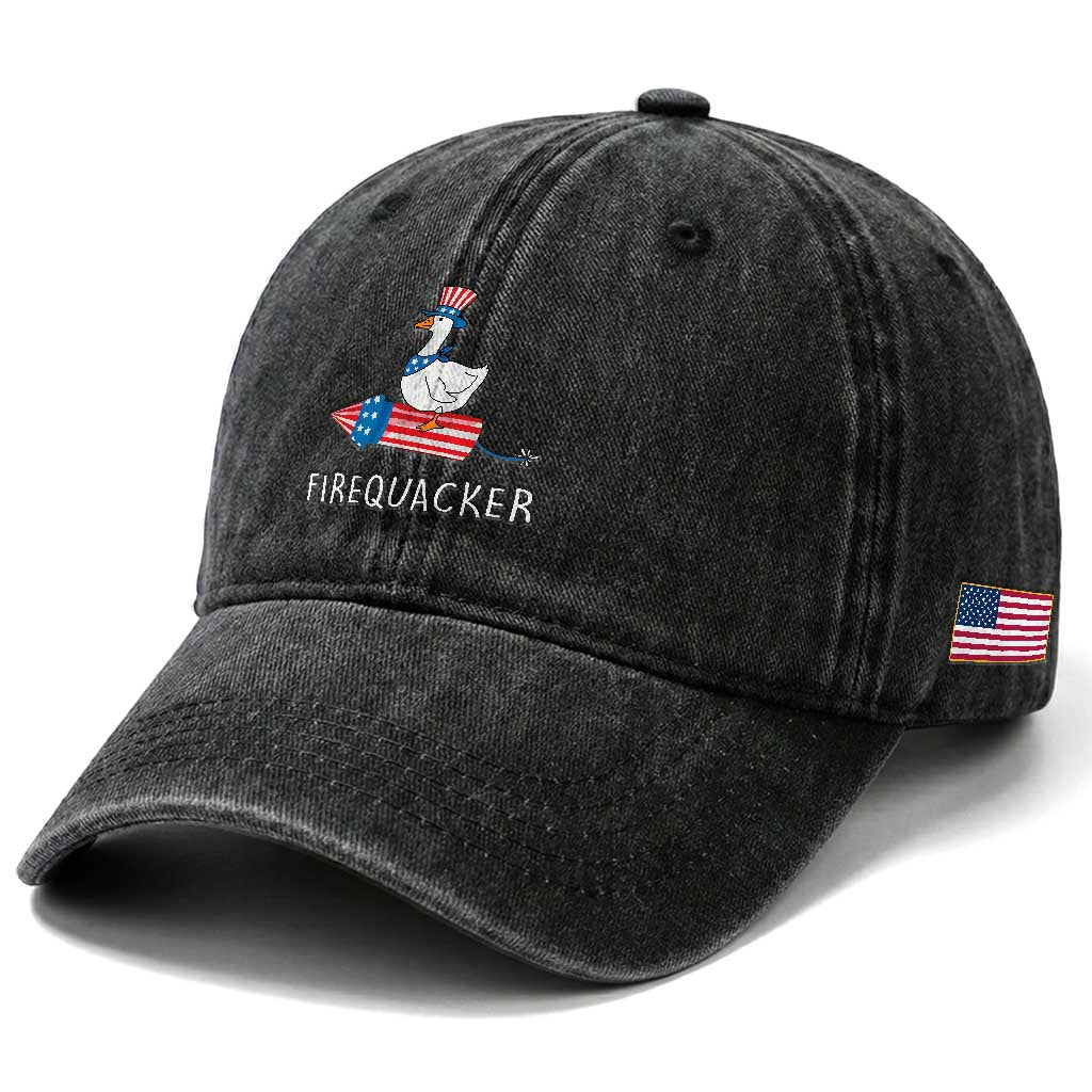 Funny July 4th Goose Washed Cotton Baseball Cap Patriotic Goose Firework Firequacker Independence Day TS10 Print Your Wear