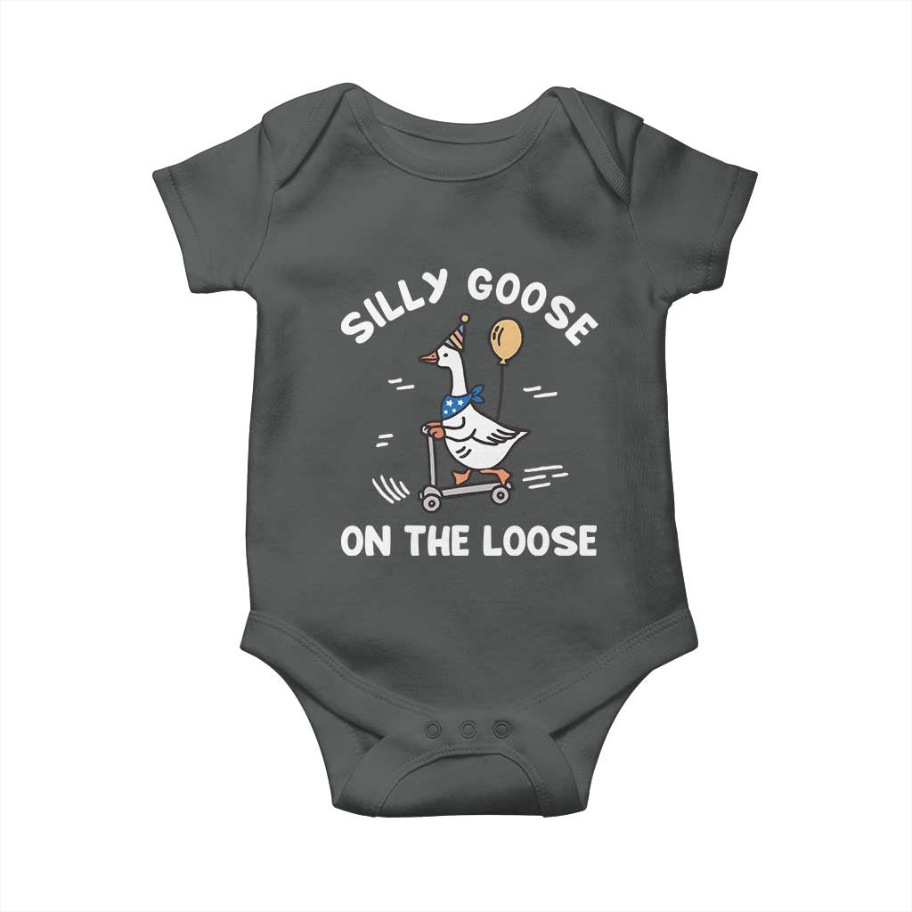 Funny Silly Goose Baby Onesie Goose On The Loose Animal Humor TS10 Dark Heather Print Your Wear