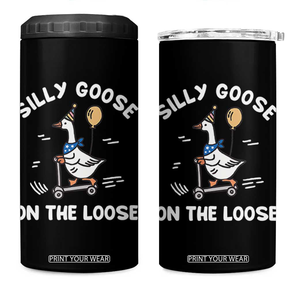 Funny Silly Goose 4 in 1 Can Cooler Tumbler Goose On The Loose Animal Humor TS10 One Size: 16 oz Black Print Your Wear