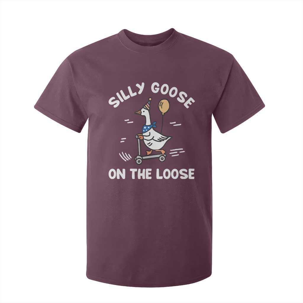 Funny Silly Goose T Shirt For Kid Goose On The Loose Animal Humor TS10 Maroon Print Your Wear
