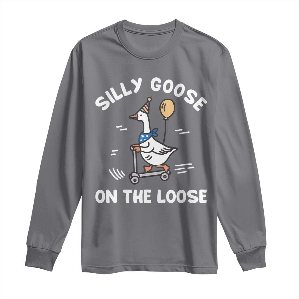 Funny Silly Goose Long Sleeve Shirt Goose On The Loose Animal Humor TS10 Charcoal Print Your Wear