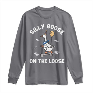 Funny Silly Goose Long Sleeve Shirt Goose On The Loose Animal Humor TS10 Charcoal Print Your Wear