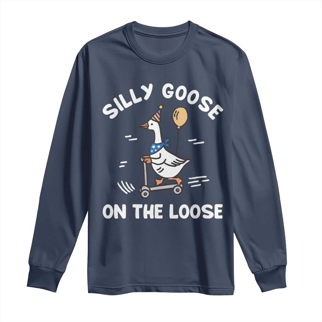 Funny Silly Goose Long Sleeve Shirt Goose On The Loose Animal Humor TS10 Navy Print Your Wear