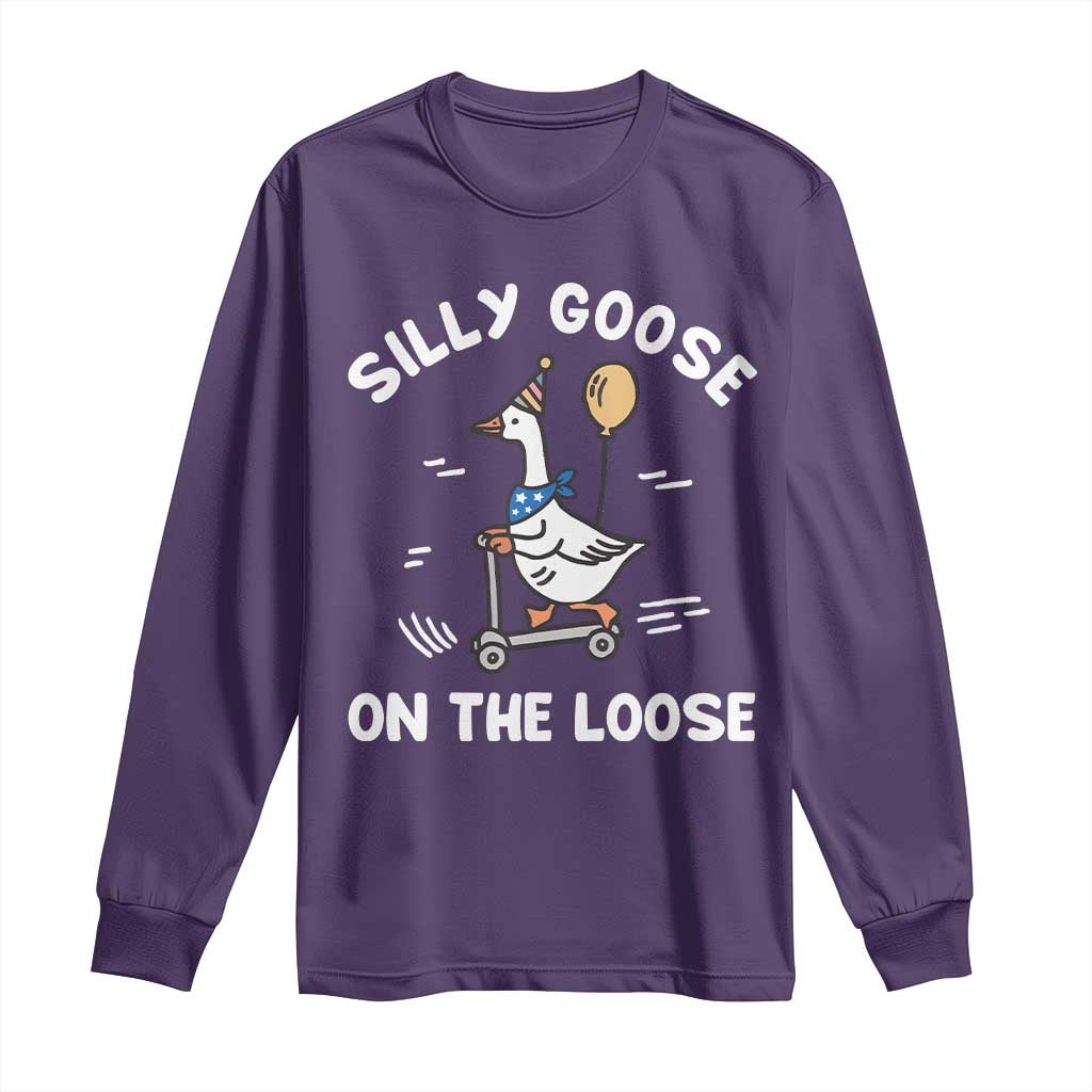 Funny Silly Goose Long Sleeve Shirt Goose On The Loose Animal Humor TS10 Purple Print Your Wear