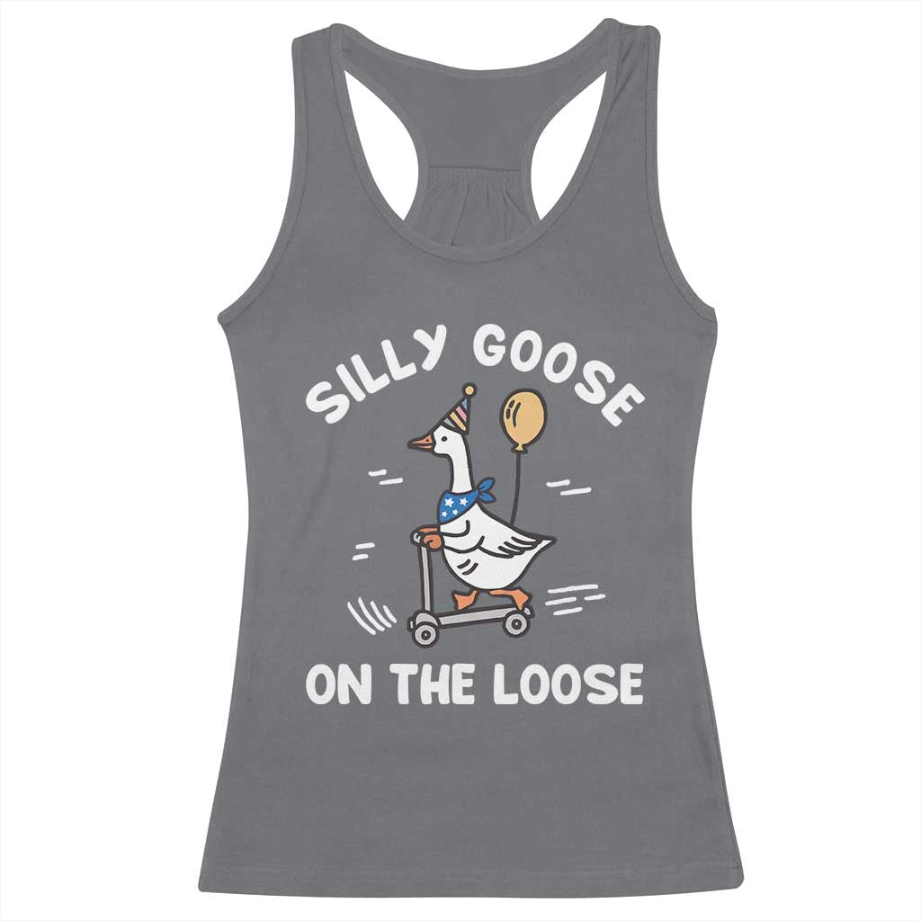 Funny Silly Goose Racerback Tank Top Goose On The Loose Animal Humor TS10 Charcoal Print Your Wear