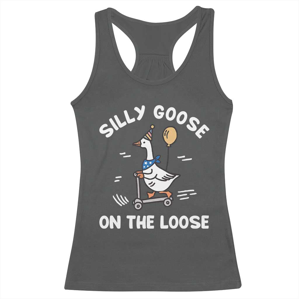 Funny Silly Goose Racerback Tank Top Goose On The Loose Animal Humor TS10 Dark Heather Print Your Wear