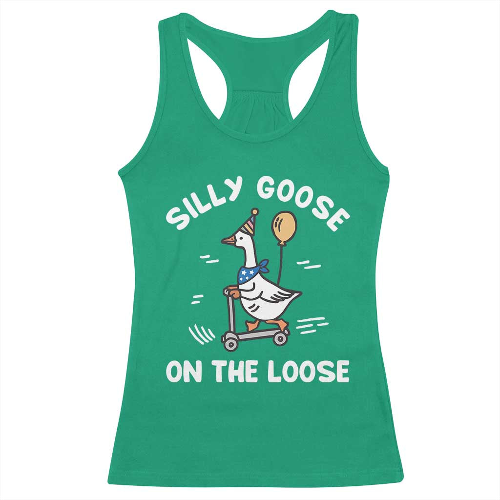 Funny Silly Goose Racerback Tank Top Goose On The Loose Animal Humor TS10 Irish Green Print Your Wear