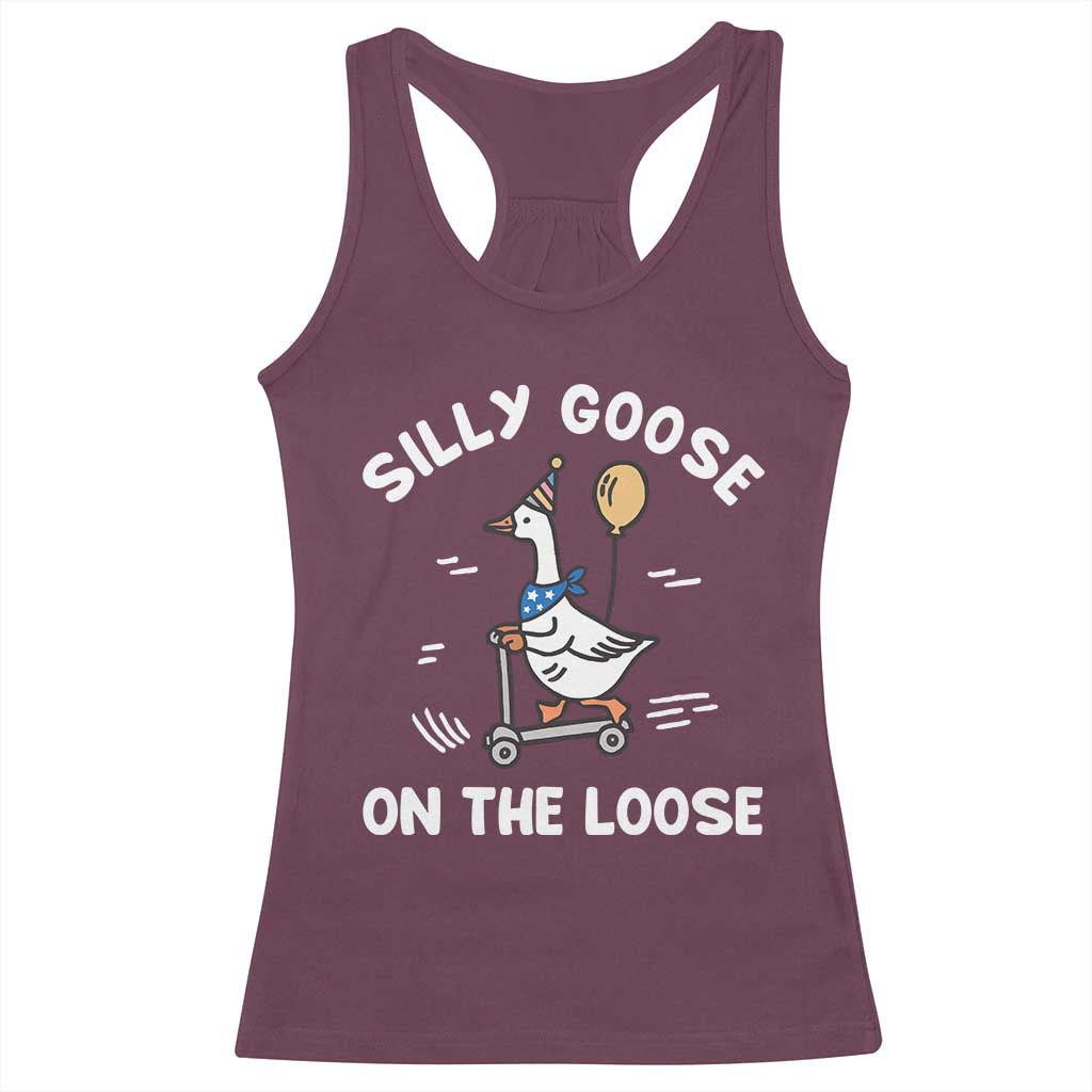 Funny Silly Goose Racerback Tank Top Goose On The Loose Animal Humor TS10 Maroon Print Your Wear