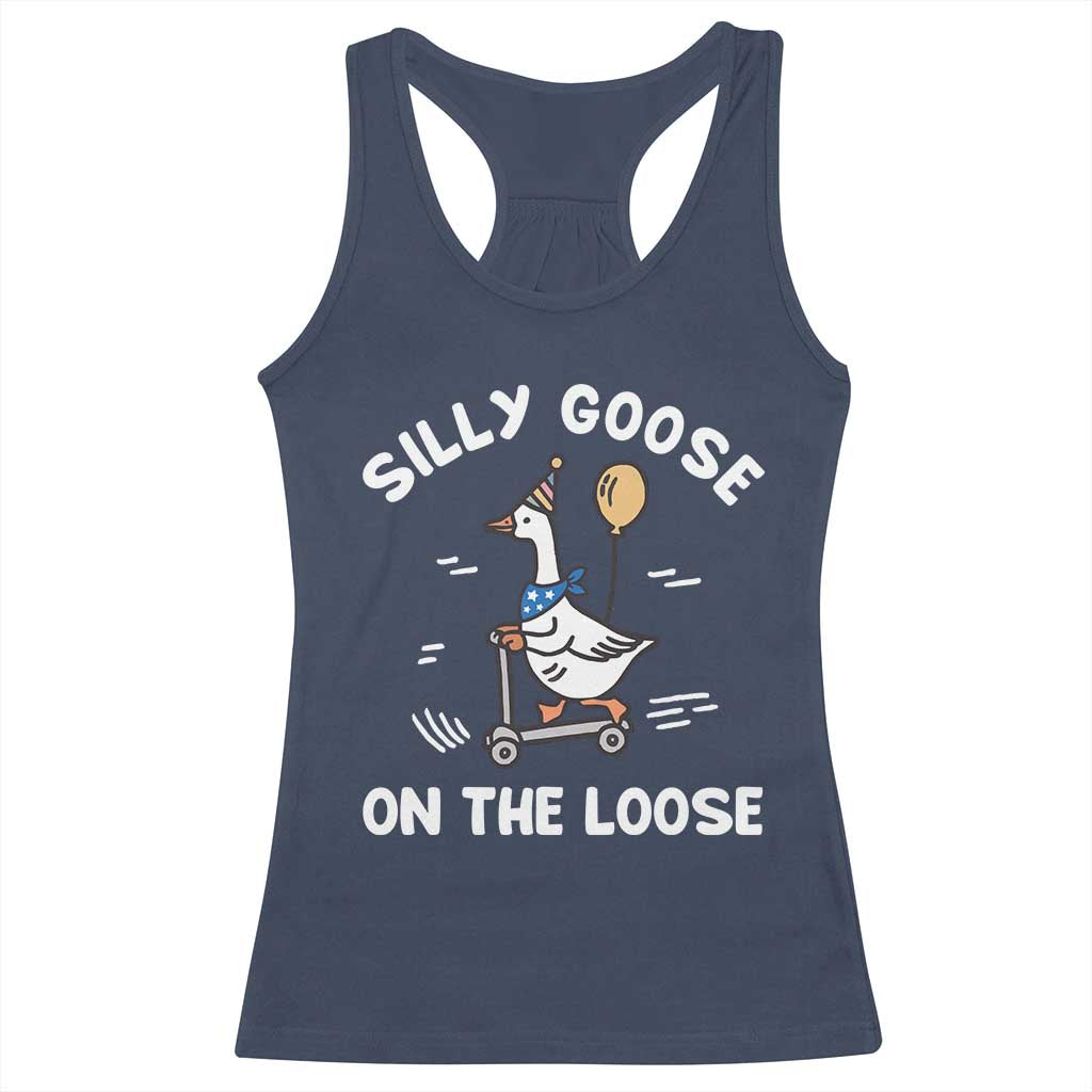Funny Silly Goose Racerback Tank Top Goose On The Loose Animal Humor TS10 Navy Print Your Wear