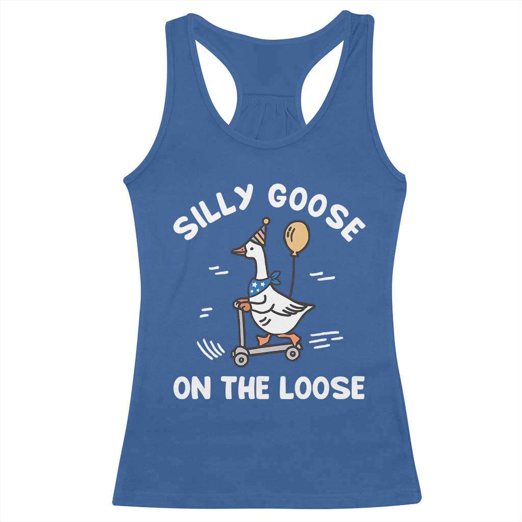 Funny Silly Goose Racerback Tank Top Goose On The Loose Animal Humor TS10 Royal Blue Print Your Wear