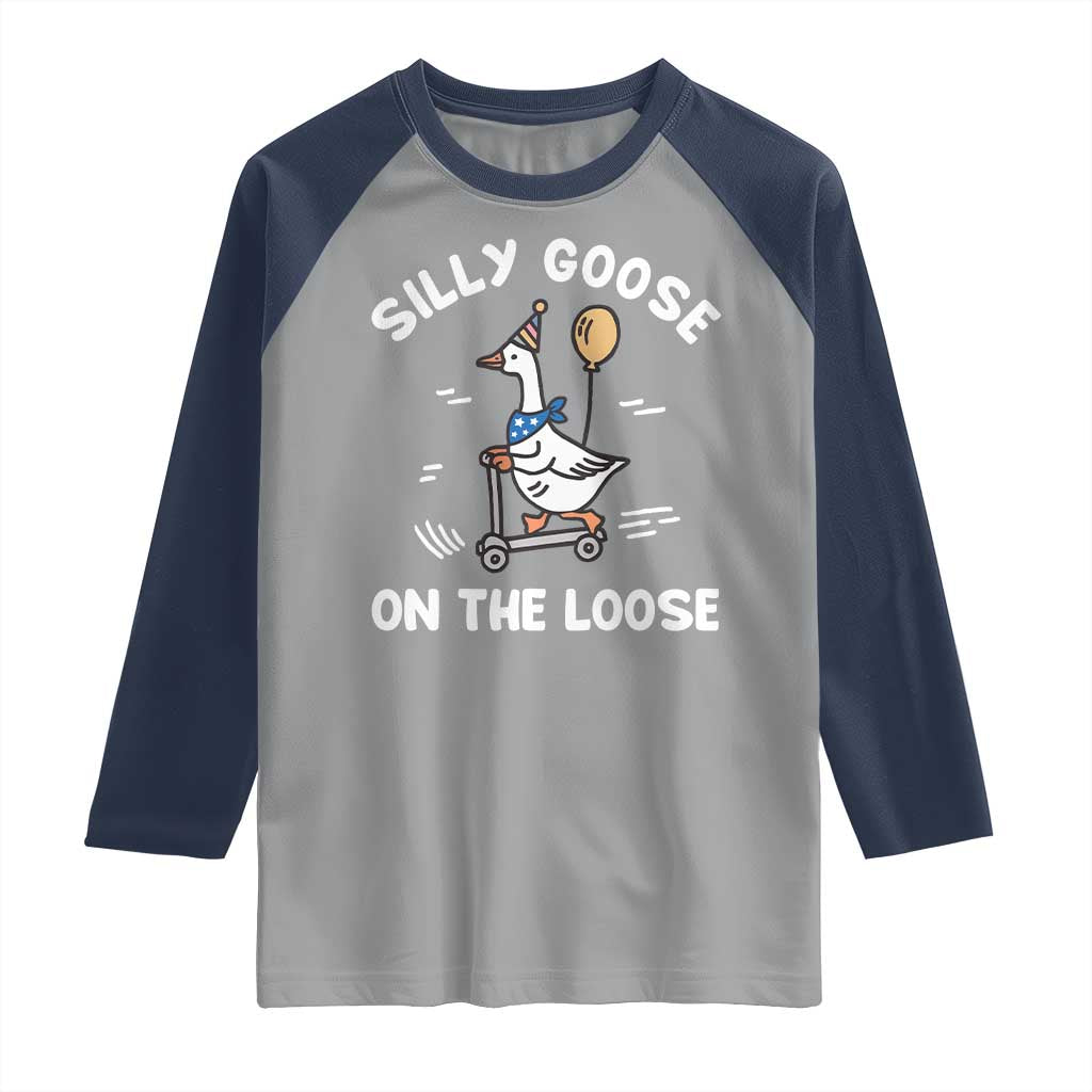 Funny Silly Goose Raglan Shirt Goose On The Loose Animal Humor TS10 Sport Gray Navy Print Your Wear