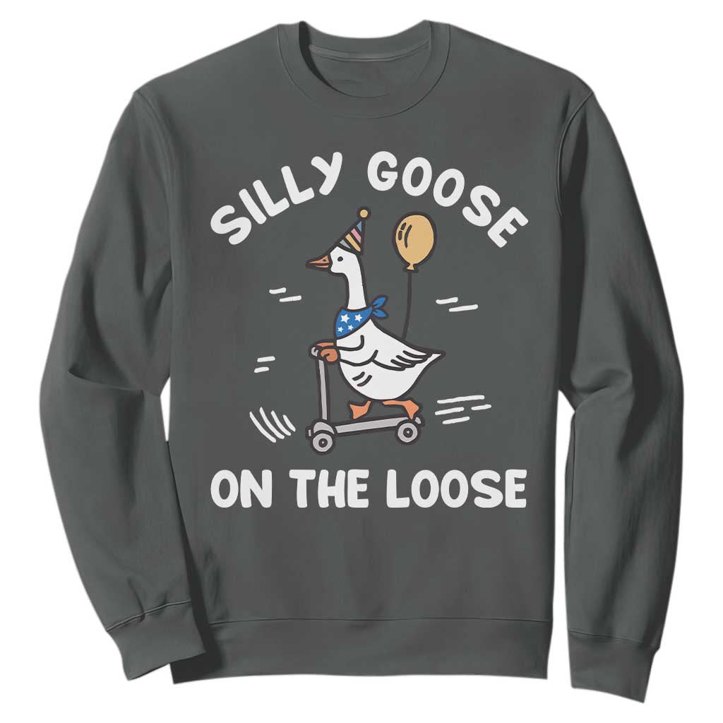 Funny Silly Goose Sweatshirt Goose On The Loose Animal Humor TS10 Dark Heather Print Your Wear