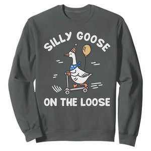 Funny Silly Goose Sweatshirt Goose On The Loose Animal Humor TS10 Dark Heather Print Your Wear