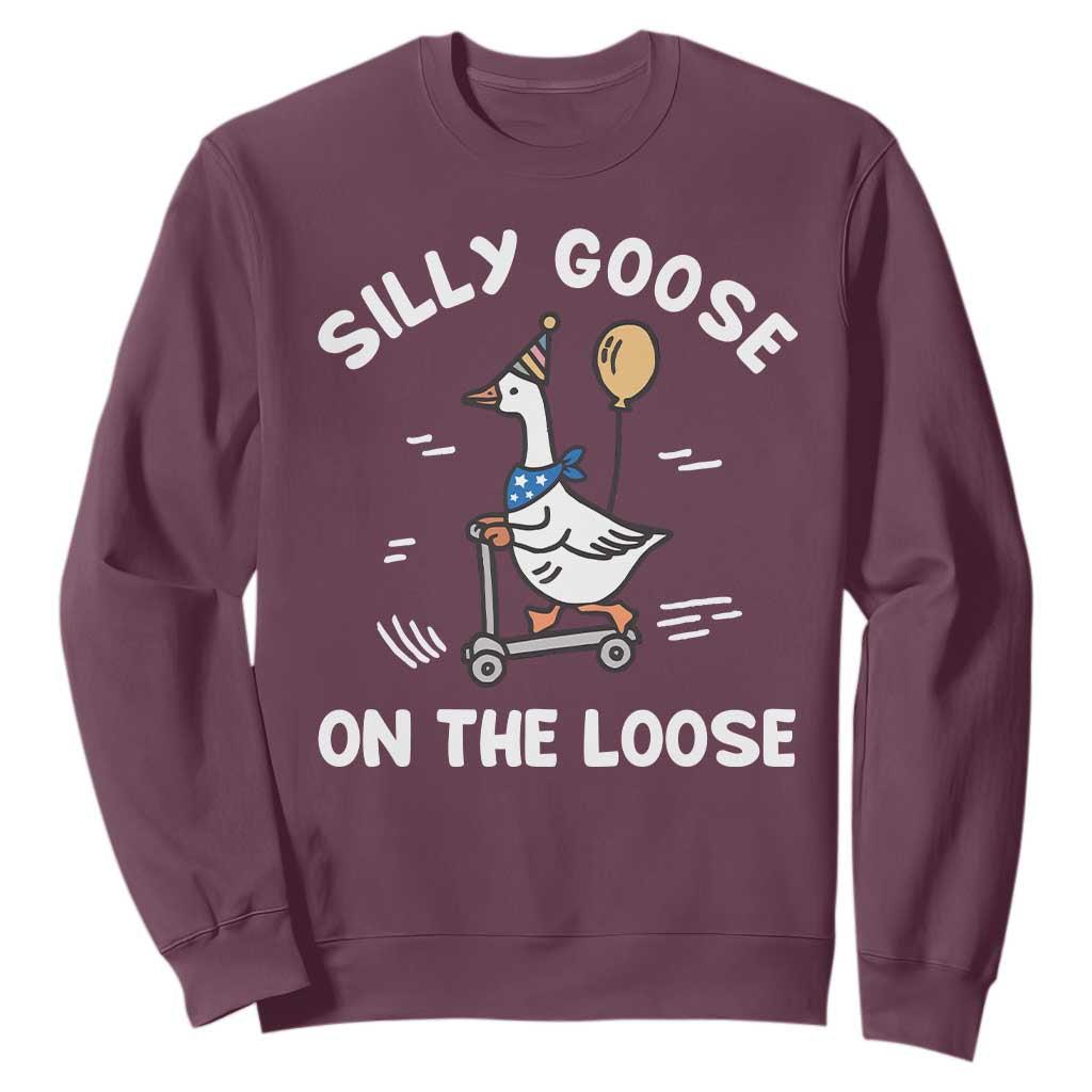 Funny Silly Goose Sweatshirt Goose On The Loose Animal Humor TS10 Maroon Print Your Wear