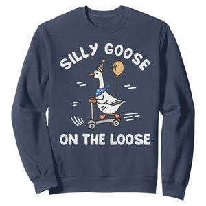 Funny Silly Goose Sweatshirt Goose On The Loose Animal Humor TS10 Navy Print Your Wear