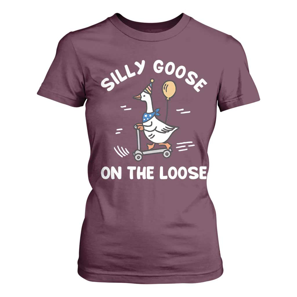 Funny Silly Goose T Shirt For Women Goose On The Loose Animal Humor TS10 Maroon Print Your Wear