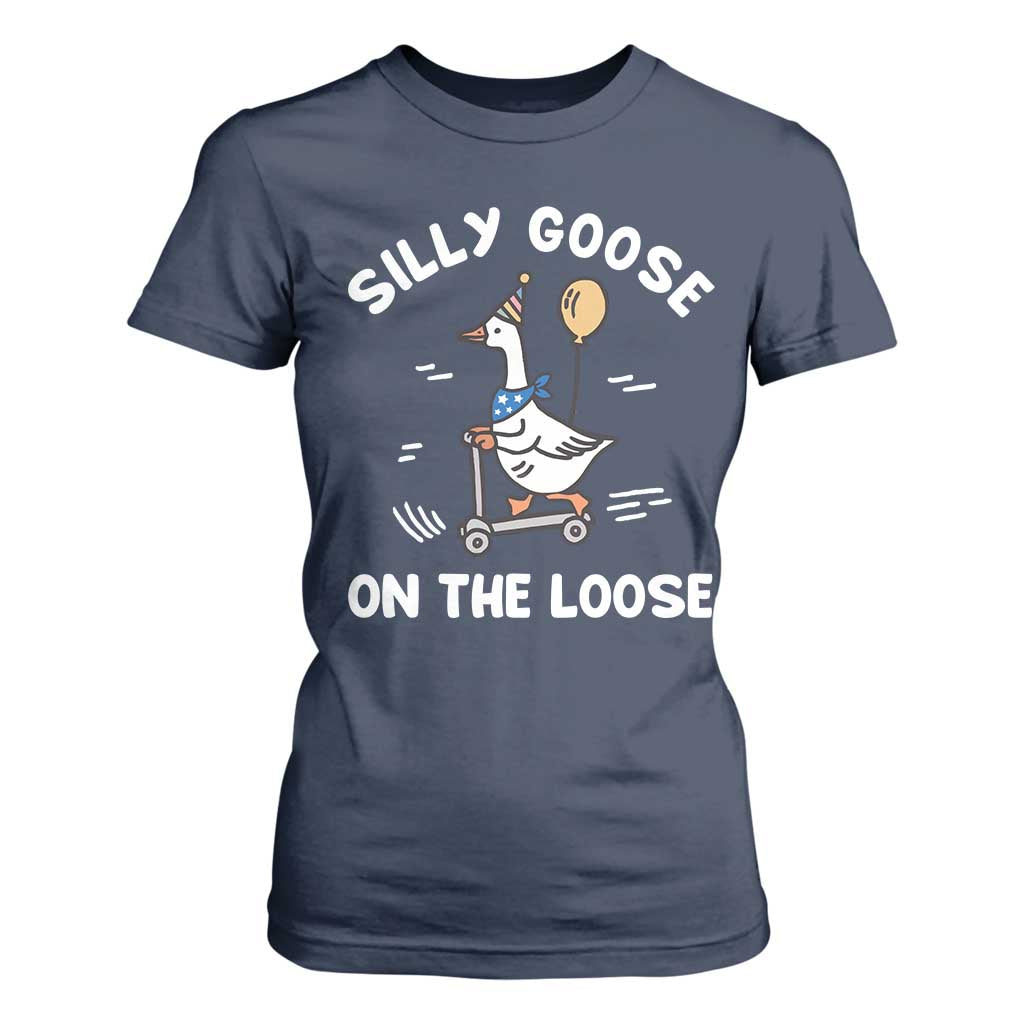 Funny Silly Goose T Shirt For Women Goose On The Loose Animal Humor TS10 Navy Print Your Wear