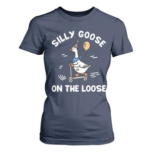 Funny Silly Goose T Shirt For Women Goose On The Loose Animal Humor TS10 Navy Print Your Wear