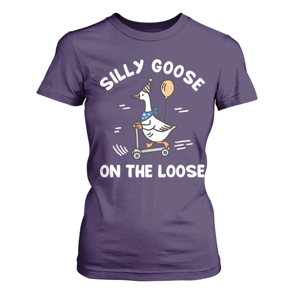 Funny Silly Goose T Shirt For Women Goose On The Loose Animal Humor TS10 Purple Print Your Wear